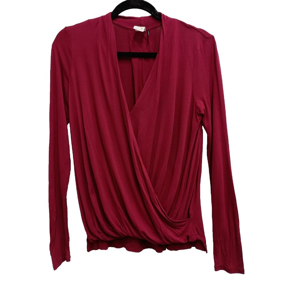 Anthropologie Akemi + Kin Faux Wrap Top Womens Small Red BOHO Long Sleeve Casual